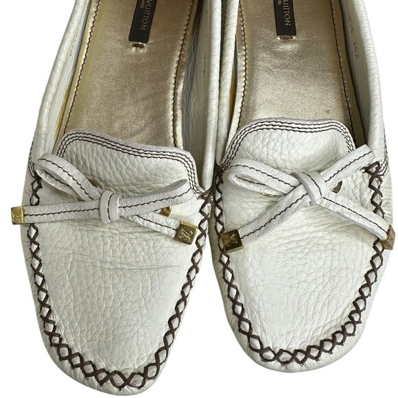Louis Vuitton Gloria Shoes Flat Loafers Ivory US 6.5 EU 36.5 Leather Bow Logo - Picture 12 of 15
